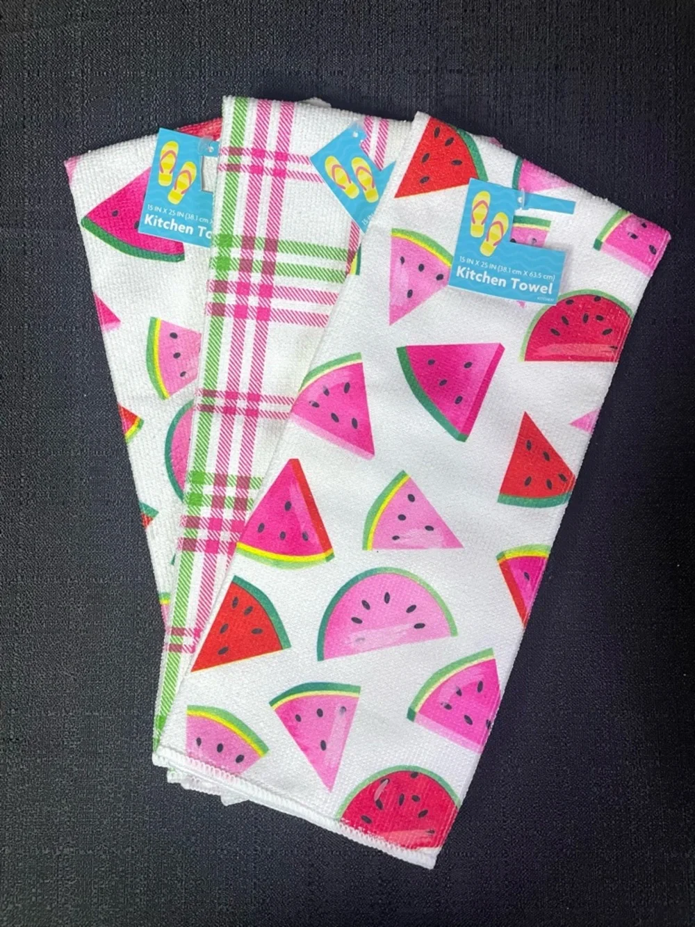 Plaid Watermelon Kitchen Towel Set 3x Watermelon Plaid White Red Pink Green NEW